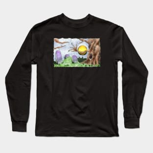 Haunted Cemetery Scene Long Sleeve T-Shirt